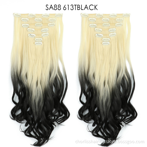 22inch Natural  Hairpiece Body Wave curly hair Synthetic High Temperature Fiber Ombre Clip In Hair Extension synthetic wig